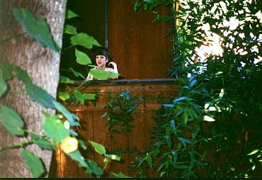 My daughter, through the trees.